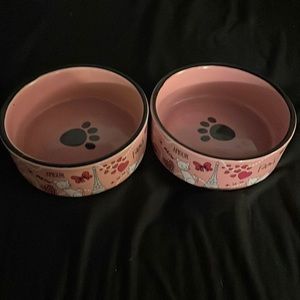SOLD Set of 2 Ceramic Cat Bowls - Paris Themed